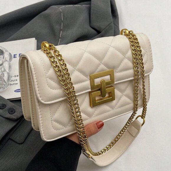 Beige Elegant Women's Square Chain Shoulder Bag Handbag - Picture 3 of 5